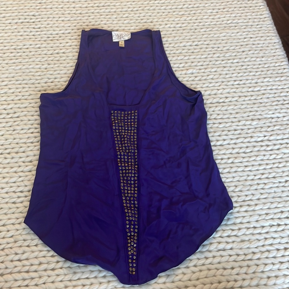 Rory Beca Purple Silk Top with Gold Gromets